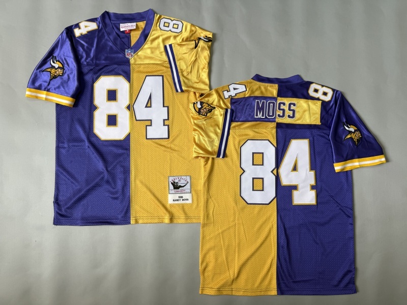 Men 2025 Minnesota Vikings #84 Moss purple yellow Throwback Limited NFL Jersey style 001